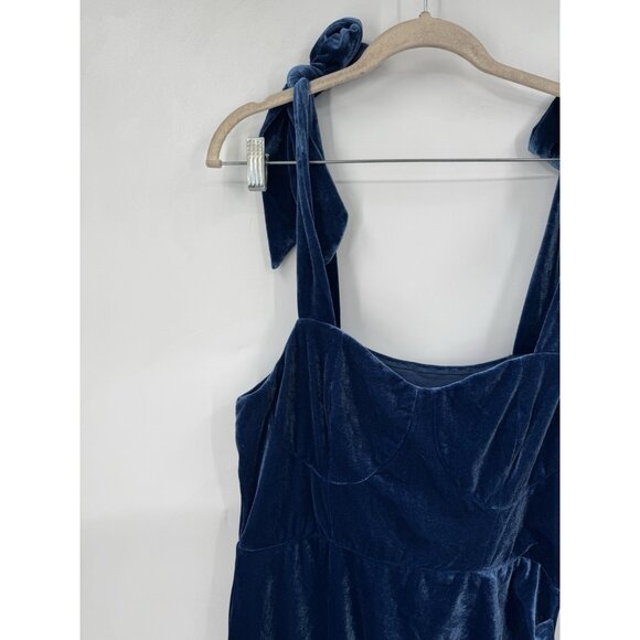 Cider Velour Witchy Celestial Midi Dress Women 0XL Blue Tie Shoulder Whimsigoth - Picture 8 of 8